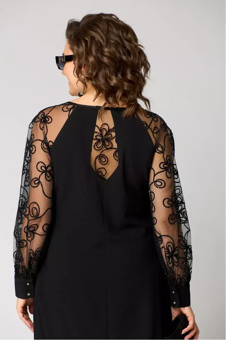 Lidia | Elegancka Sukienka z Delikatnymi Koronkowymi Rękawami
